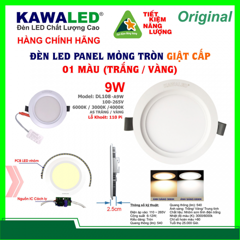 ĐÈN LED ÂM TRẦN MỎNG GIẬT CẤP 1 MÀU DL108-A9W-T/V