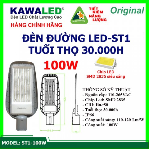 ĐÈN ĐƯỜNG NGOÀI TRỜI CHỐNG NƯỚC IP66 LED-ST1-100W