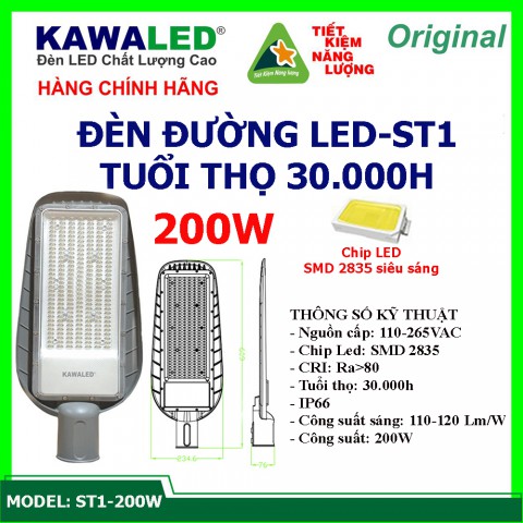 ĐÈN ĐƯỜNG NGOÀI TRỜI CHỐNG NƯỚC IP66 LED-ST1-200W