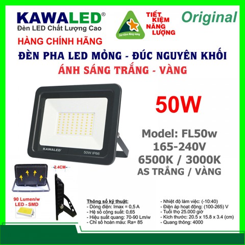 ĐÈN PHA LED MỎNG IP66 CHỐNG NƯỚC CAO CẤP ĐÚC NGUYÊN KHỐI FL50W T/V