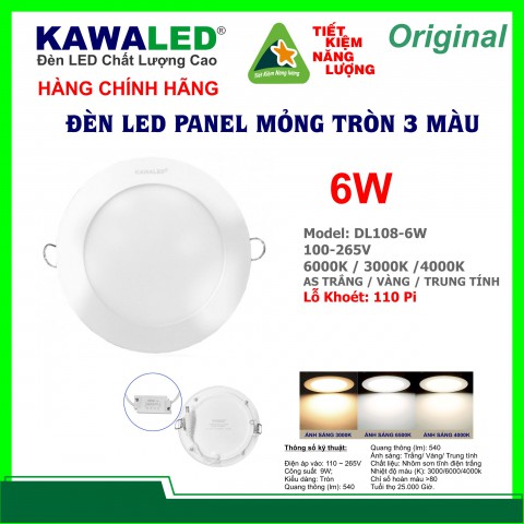 ĐÈN LED MỎNG TRÒN 3 MÀU DL108-A6W-3M